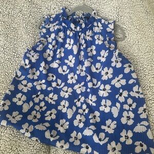 Who What Wear Blue Floral Sleeveless Ruffled Neck Blouse